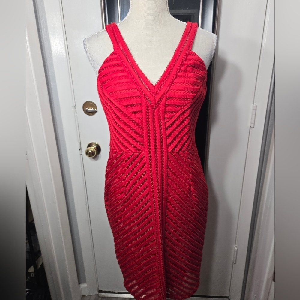 Spense Red Lace Crochet Sleeveless Dress Wz 8